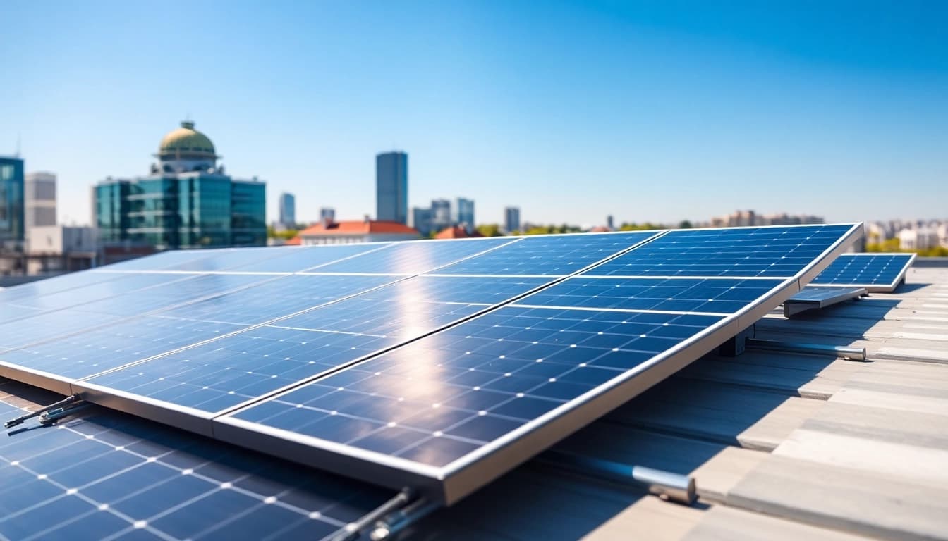Solar Wien: Moderne Photovoltaikanlage in Wien mit strahlendem Sonnenlicht.