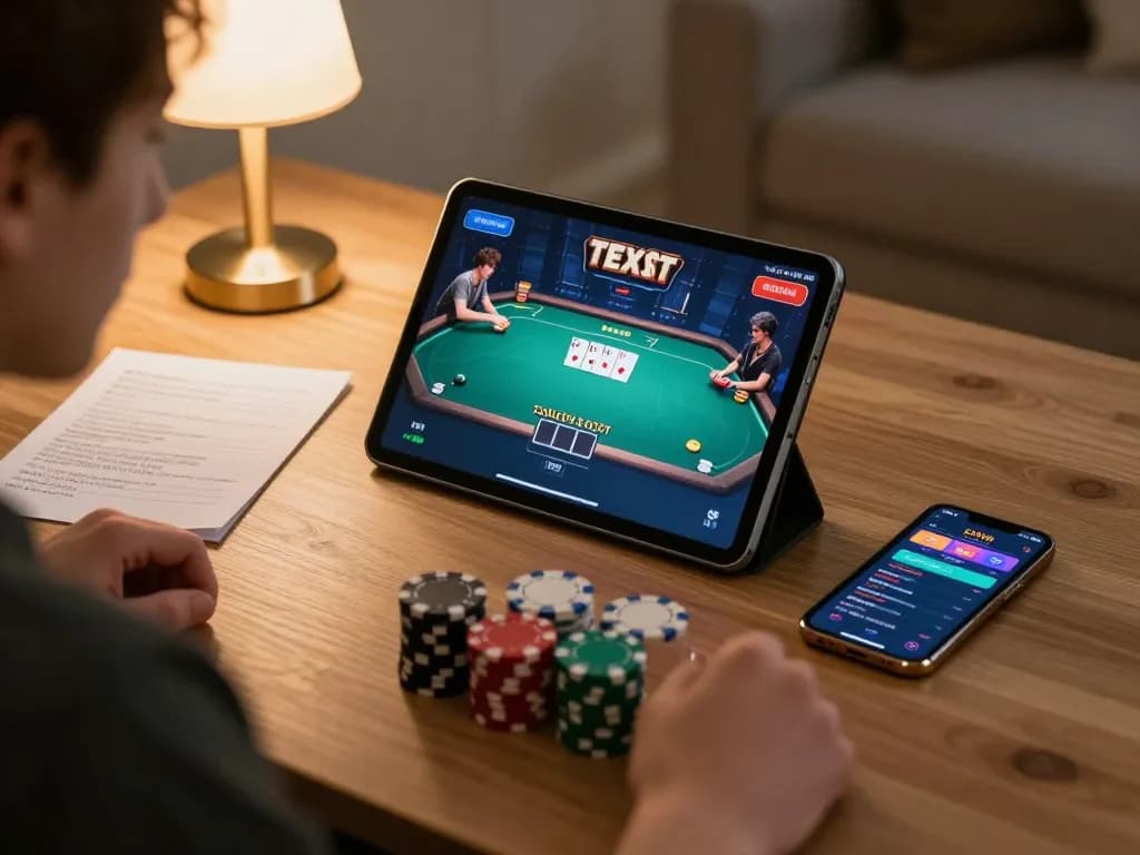 Immerse in the excitement of 789club poker gameplay on a tablet with strategic notes.
