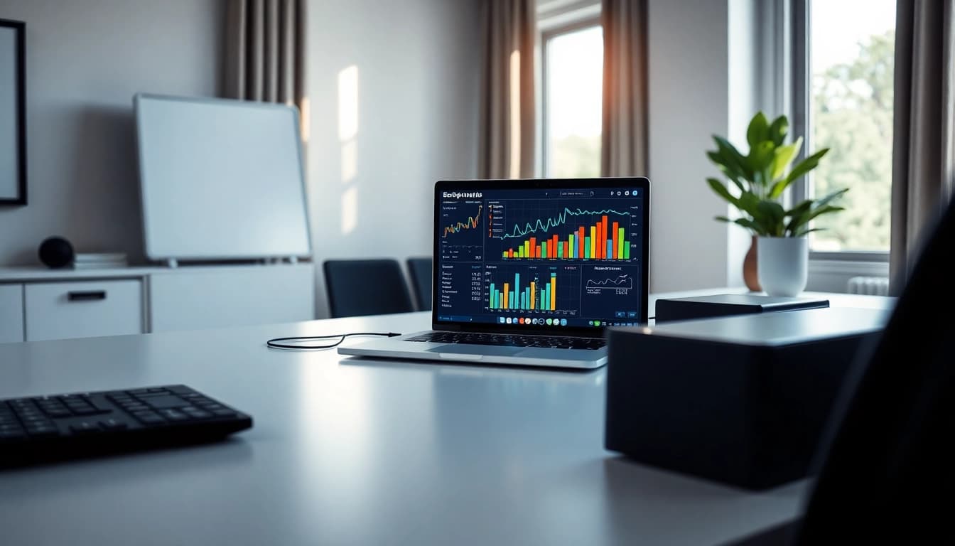 Prozessor Vergleich auf einem hochauflösenden Laptop mit farbigen Diagrammen und Grafiken.