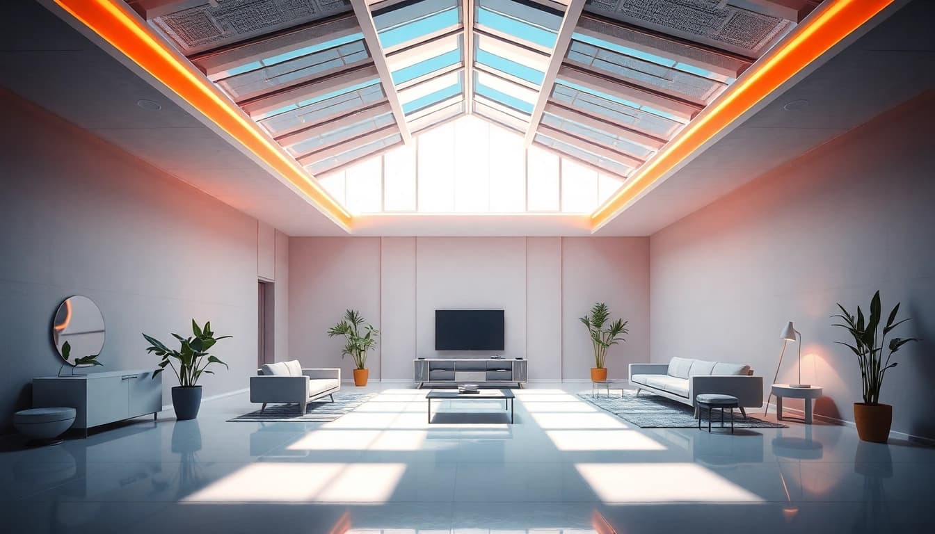 Professionelle visualisierung architektur eines modernen Wohnhauses mit natürlichem Licht und stilvollen Möbeln.