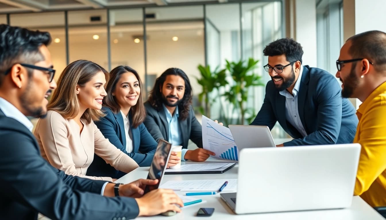 Strategically planning Online Marketing with diverse team in modern office.