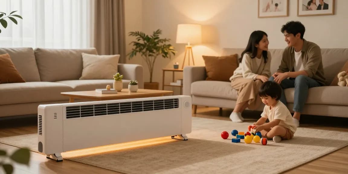 Elektro-Fußbodenheizung, die Wärme in einem gemütlichen Wohnzimmer mit familiärer Interaktion verbessert.