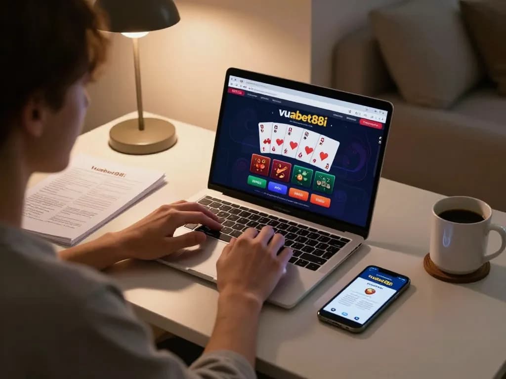 The user engages in strategic gameplay on vuabet88i's online casino interface, reflecting focused online gambling.