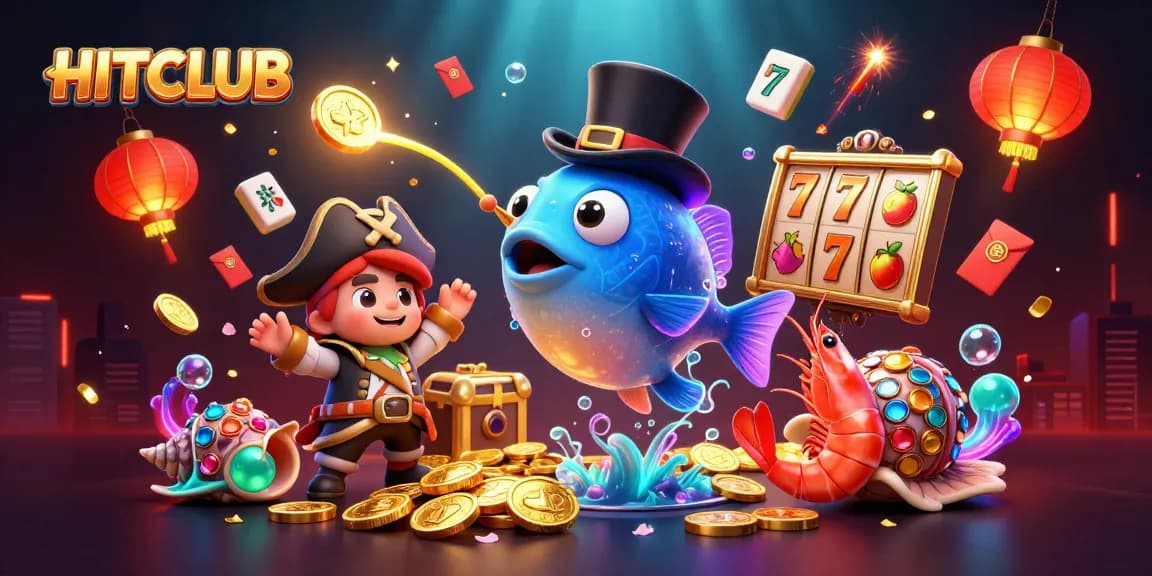 Engage in HITCLUB with thrilling casino scenes and vibrant 3D characters featuring slots and treasures.