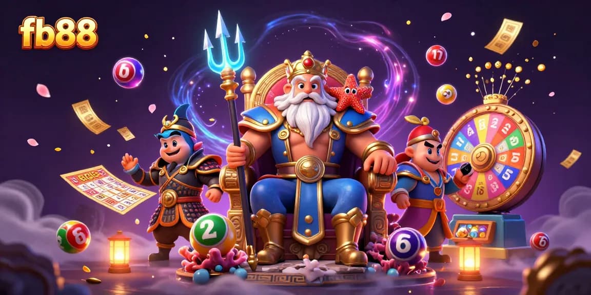 Join Neptune and friends in a vibrant fb88-themed gaming adventure, exploring colorful lottery elements.
