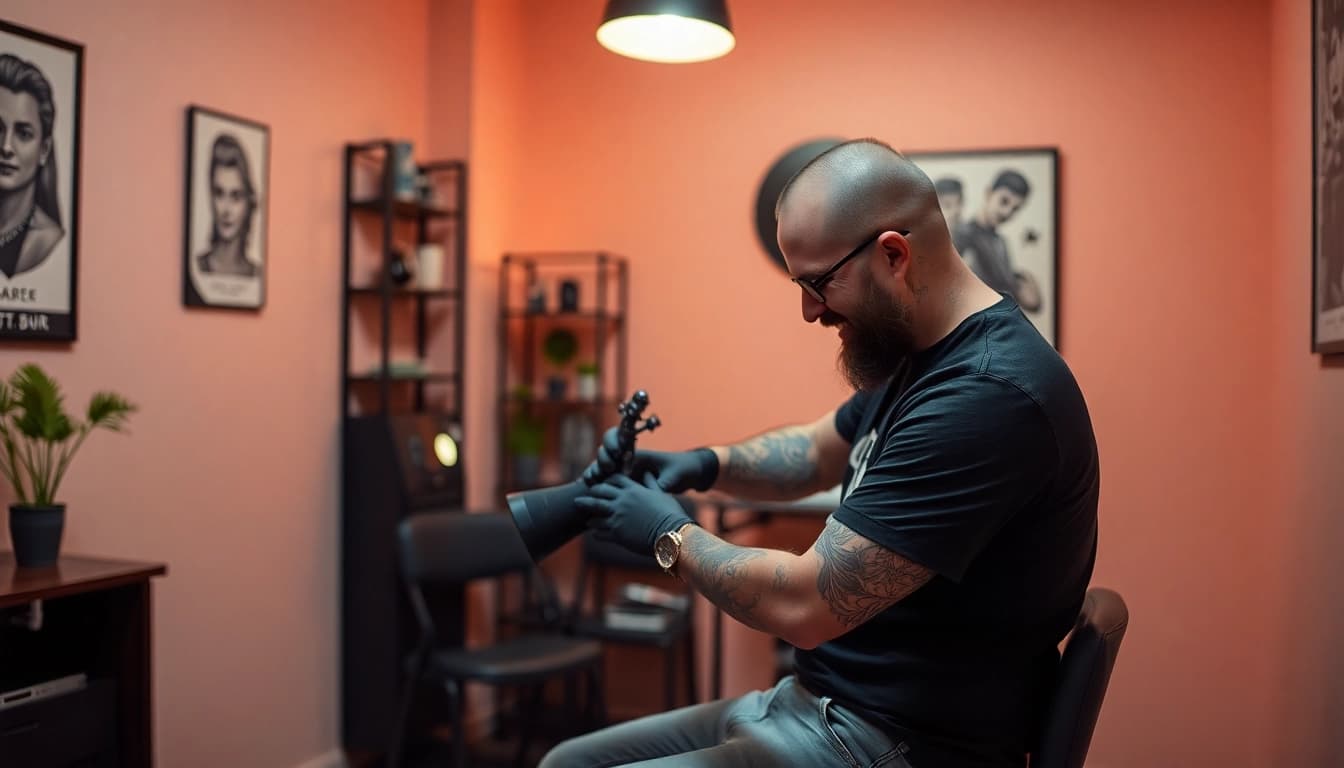 Tattoo Studio München: Kreativer Tätowierer entwirft einzigartiges Design in entspannender Studioatmosphäre.