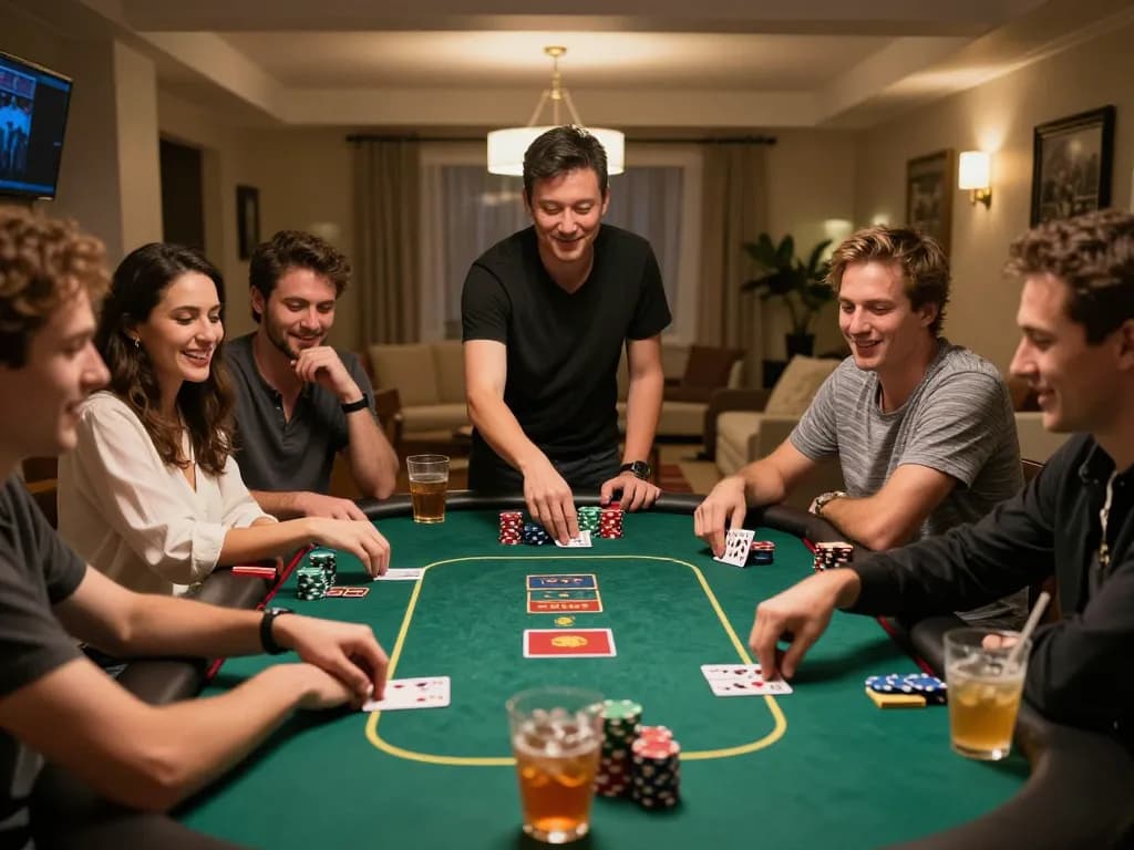 Engaging poker game at home featuring 78WIN players strategizing and enjoying the thrill