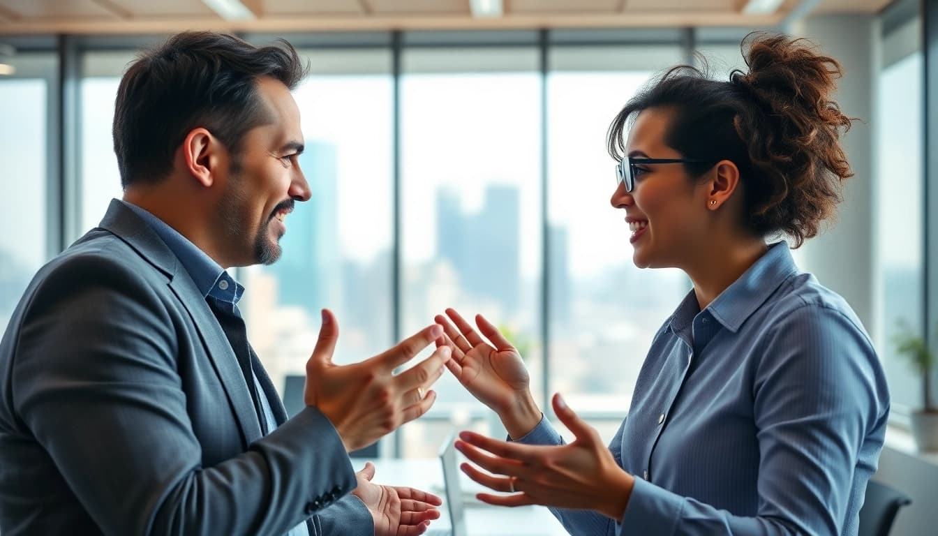 Headhunter Ingenieure im Gespräch mit einem Ingenieur in modernem Büro.