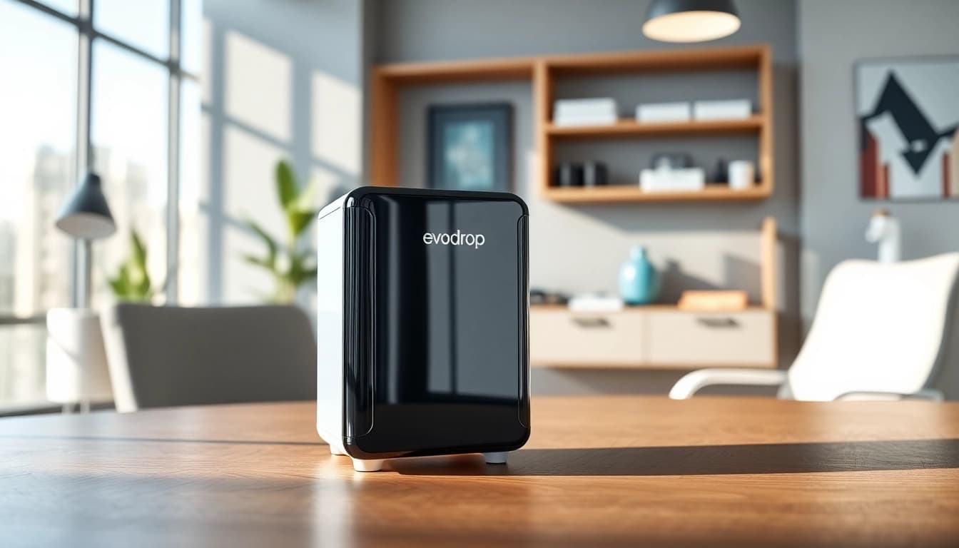 evoDrop Produkt präsentiert in modernem Arbeitsplatz mit eleganten Features.