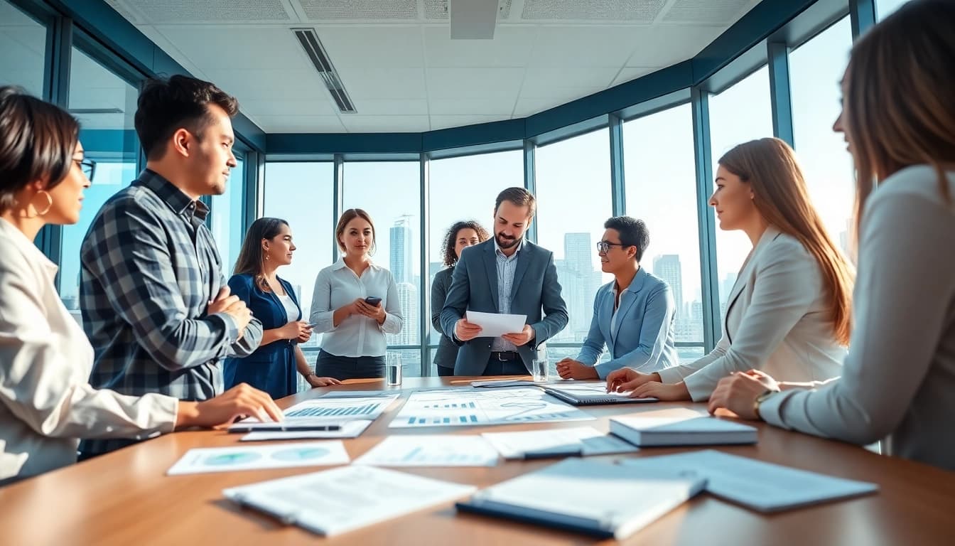Wirtschaft Regional in einer dynamischen Büroumgebung mit einem Team von Fachleuten, die strategisch planen.
