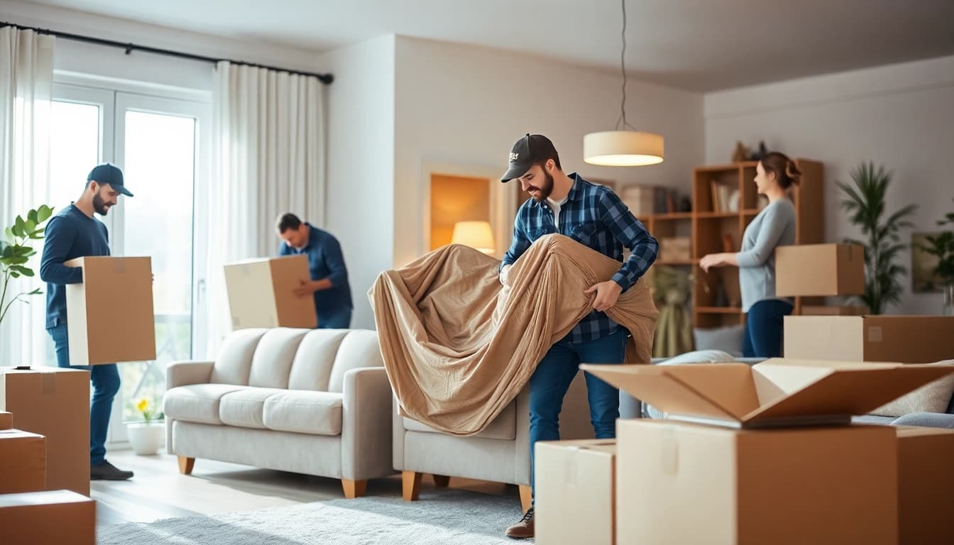 Umzugsunternehmen Ludwigshafen packt sorgfältig Möbel für den Umzug.