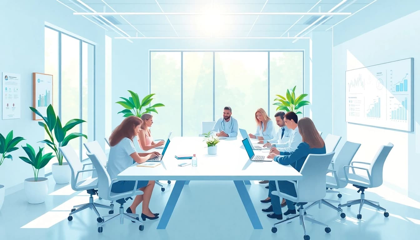 Showcase the collaborative environment of a werbeagentur pflege focused on healthcare marketing.