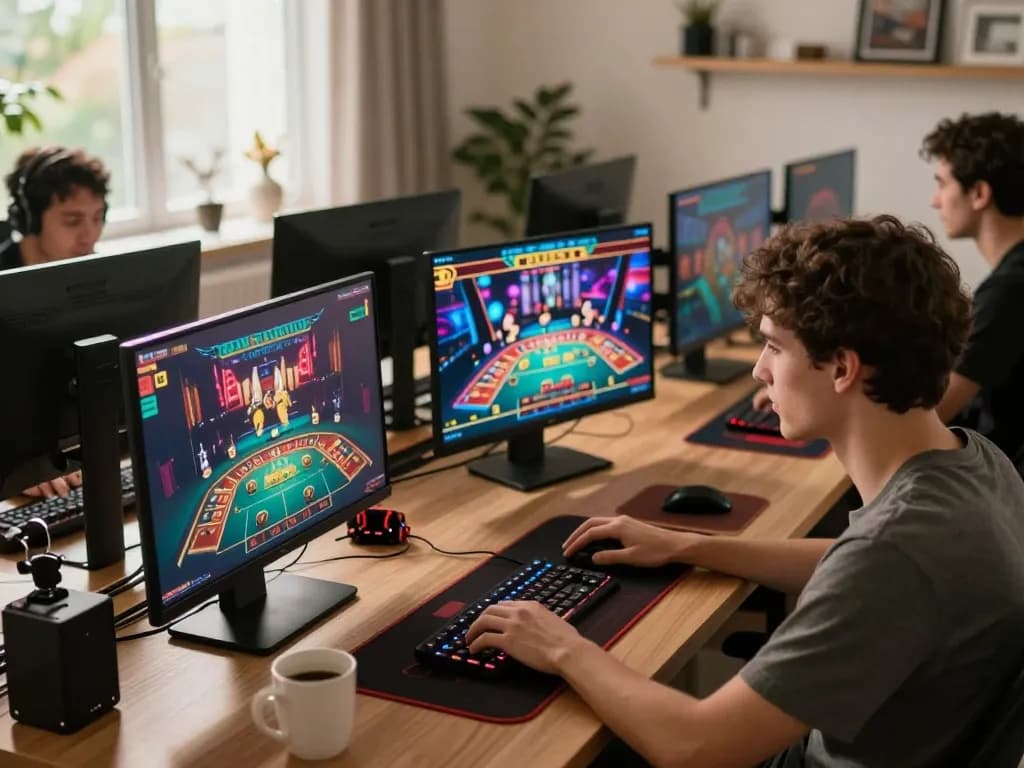 Người dùng LUCK8 tham gia chơi trực tuyến với các trò chơi dealer trực tiếp sinh động trên nhiều màn hình, ghi lại sự phấn khích của cờ bạc hiện đại