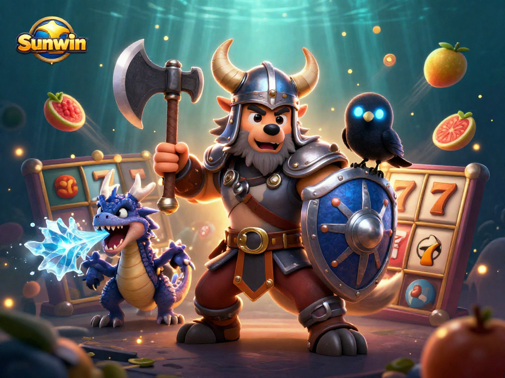 Experience the thrill of Sunwin with our captivating Viking slot battle scene, featuring dynamic game elements.
