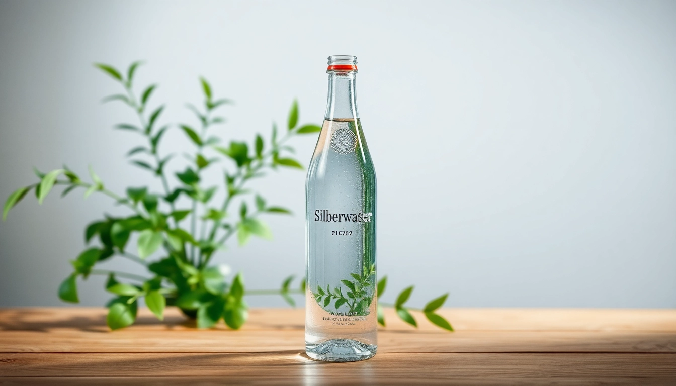 Pouring fresh Silberwasser from a stylish glass bottle into a crystal-clear glass.