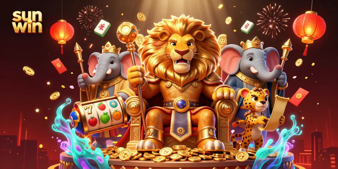 Engage with the sun win experience through vibrant slot reels and dynamic characters in a rich casino scene.