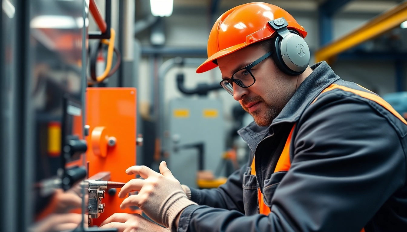 Technician conducting a DGUV V3 Prüfung, ensuring electrical safety and compliance in a workshop setting.