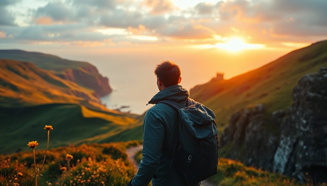 Verlockender Wanderurlaub Irland mit beeindruckenden Landschaften und einem abenteuerlichen Wanderer.