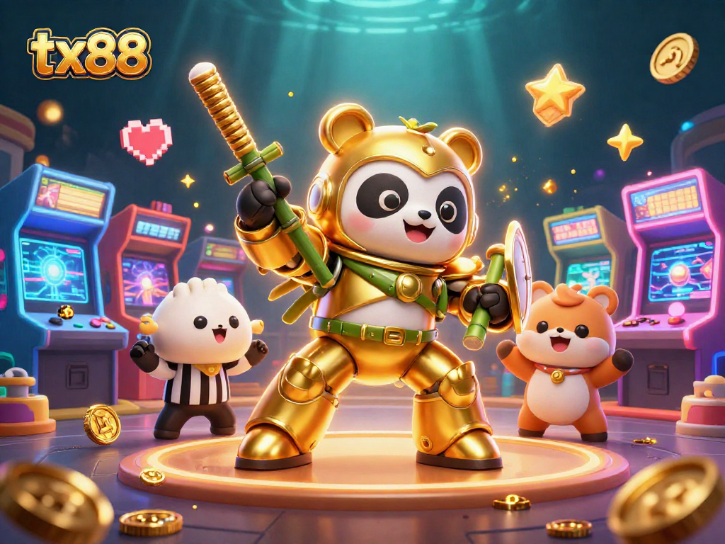 Experience tx88 gaming action in a vibrant 3D casino illustration highlighting fun characters and gaming elements!