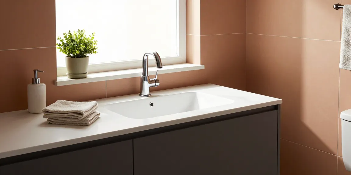 Stijlvol badkamermeubel zonder kraangat getoond in een moderne badkamer met natuurlijk licht.