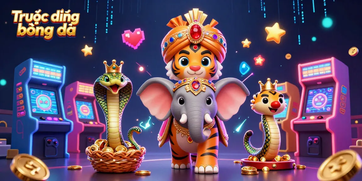 Engage with Trực tiếp bóng đá using vibrant 3D casino illustration featuring a cartoon maharaja, elephant, and cobra.