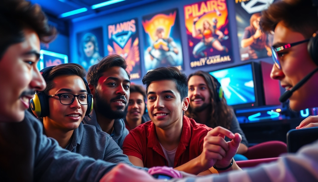 Gaming News Österreich - Energetische Gamer in buntem Gaming-Zimmer mit LED-Beleuchtung.
