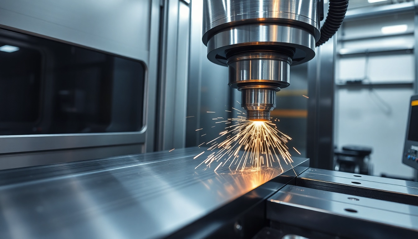 Edelstahl CNC fräsen mit hochpräzisen Maschinen in Aktion und funken Flug.