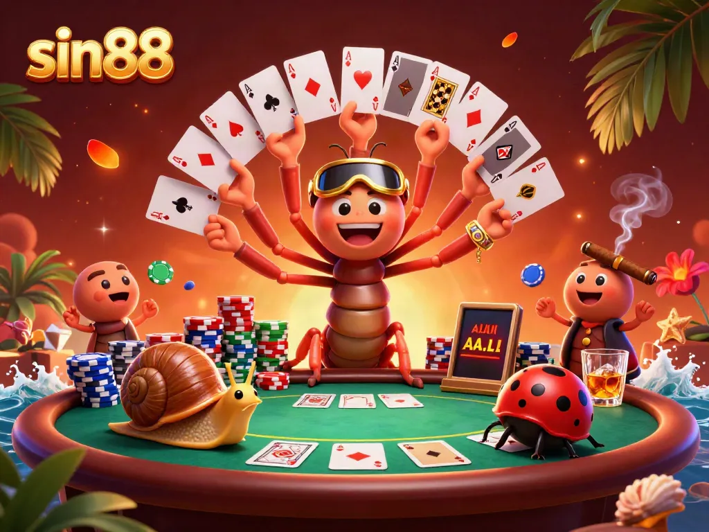 Experience the thrill of sin88's vibrant casino scene with a cartoon dealer and high-roller excitement.