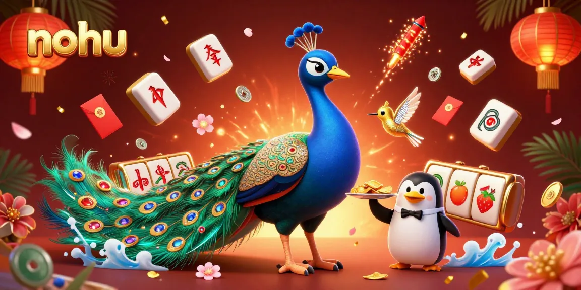 Engage with nohu's vibrant casino theme through a playful peacock, chips, and dynamic elements.