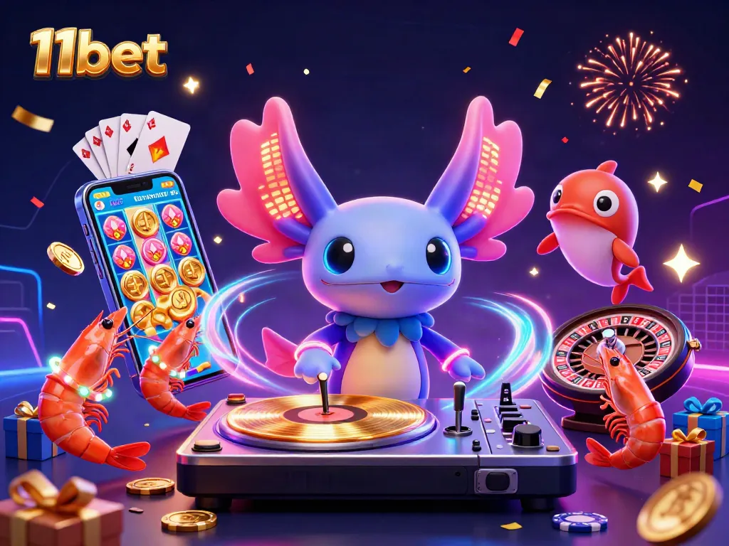 Catch the thrill of 11bet with lively characters and exciting game elements in a vibrant casino scene.
