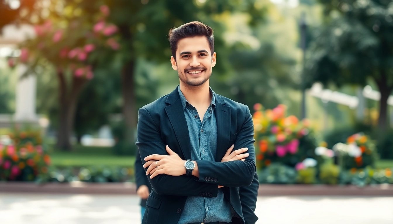 Tinder bilder eines Mannes, der selbstbewusst für ein Dating-Profil fotografiert wird.