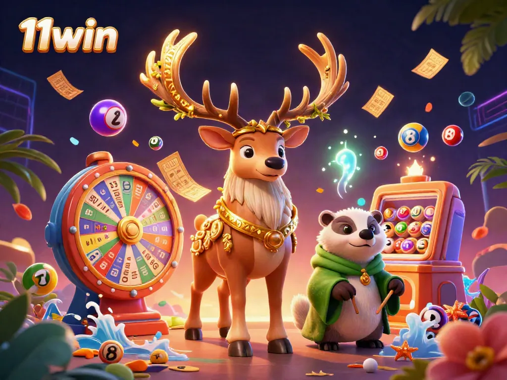 11win features a vibrant 3D illustration of a cartoon druid stag and wise badger, symbolizing thrilling casino adventures.