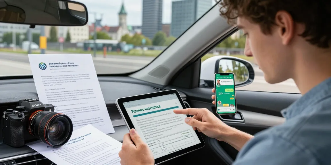 Kfz-Versicherung in Dortmund: Junge Fahrerin vergleicht Tarife auf Tablet mit persönlicher Beratung über WhatsApp.