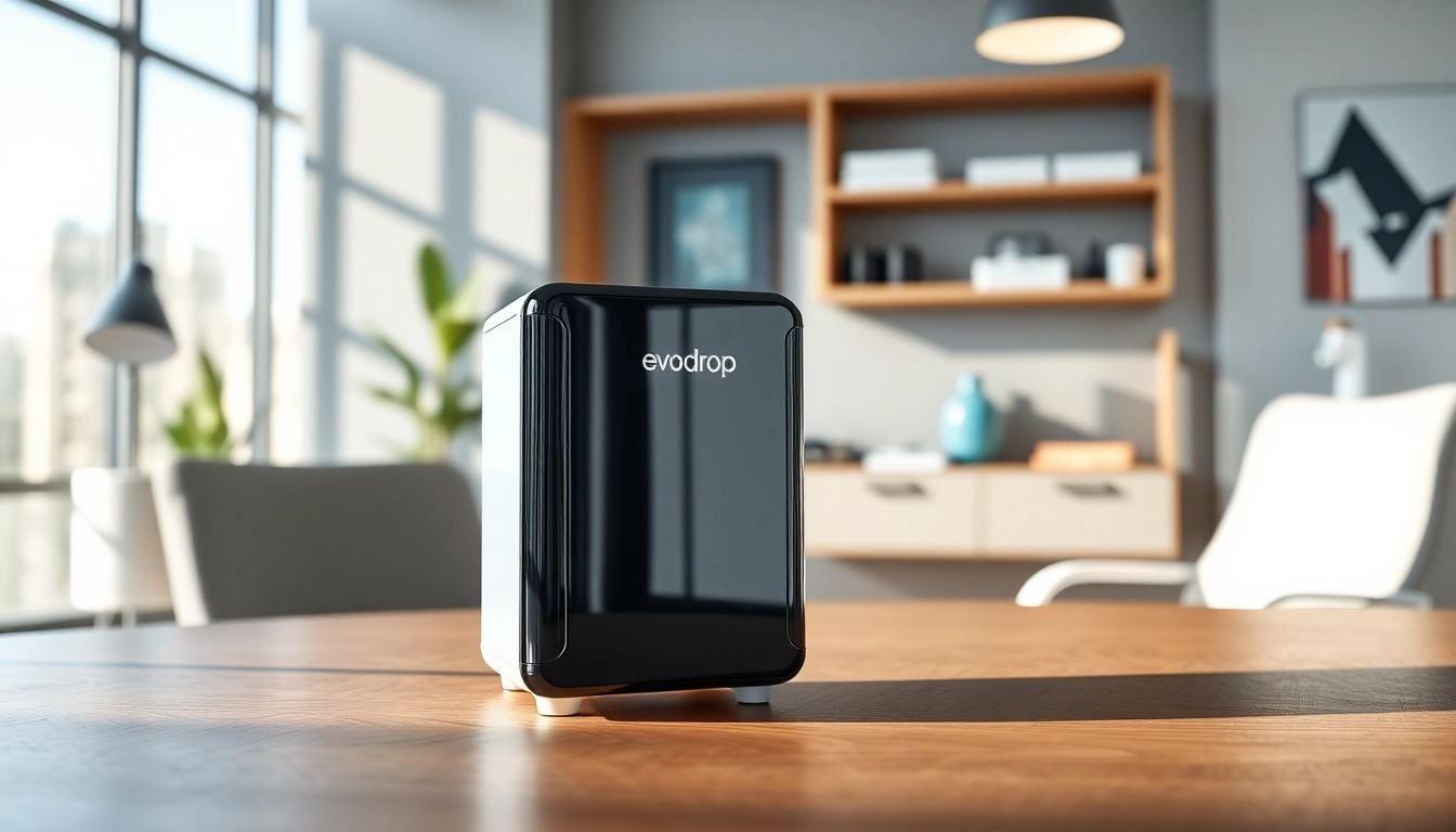 evoDrop Produkt präsentiert in modernem Arbeitsplatz mit eleganten Features.