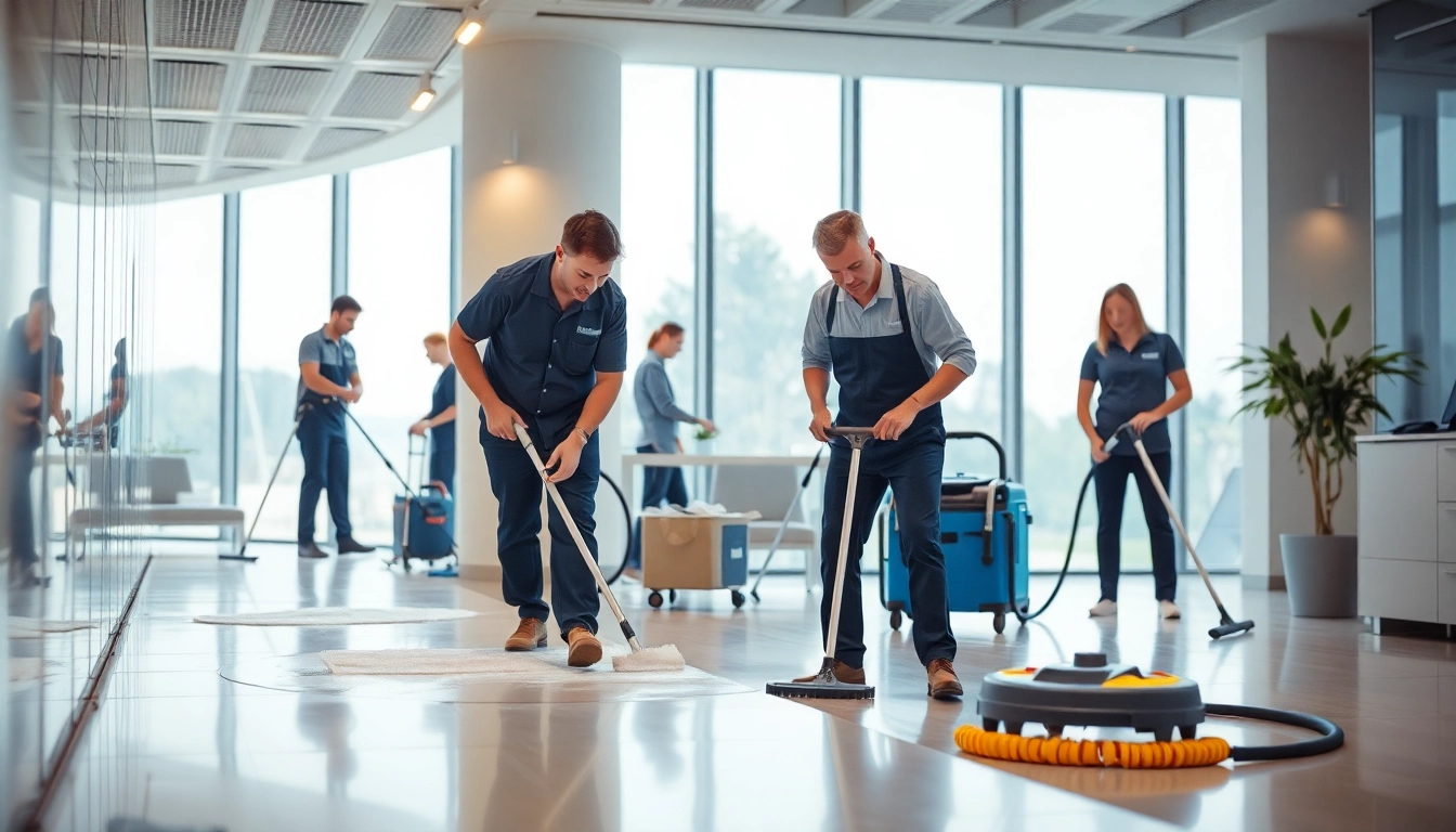Efficient Gebäudereinigung Ulm by a professional cleaning team in an office environment