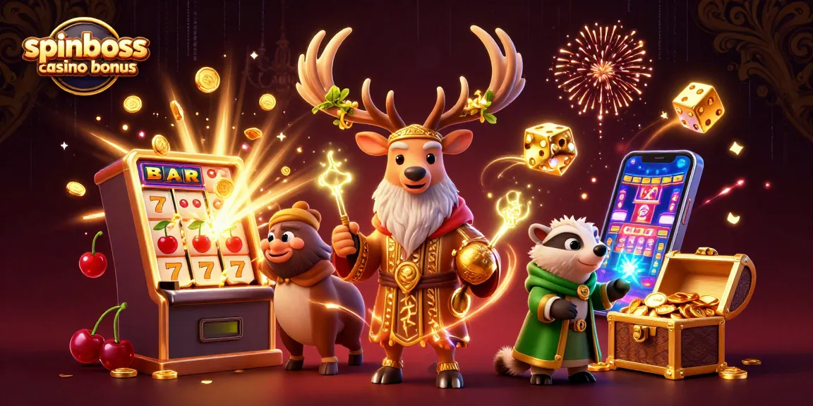 Spielen Sie den SpinBoss Casino Bonus mit faszinierenden Gewinnsymbolen und magischen Charakteren.