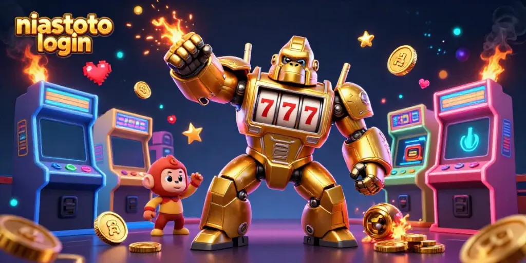 Gorila emas mech niastoto login muncul dalam ilustasi kasino yang dinamis