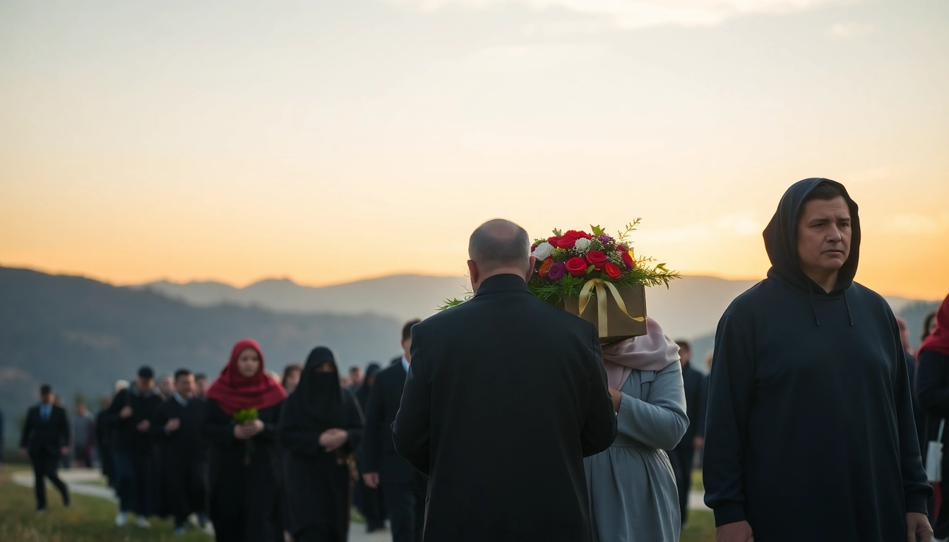 Bosna tradicionalna sahrana sa tužnim okupljanjem ljudi.
