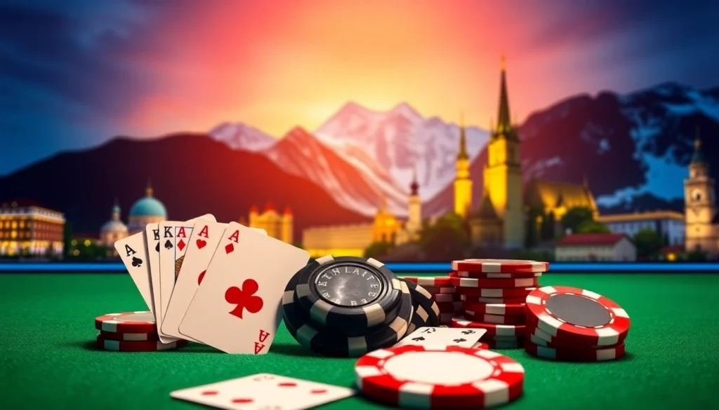 Play games at the online casino schweiz, featuring Swiss landmarks and vibrant gaming elements.
