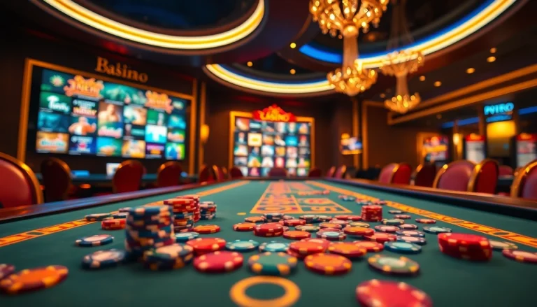 Experience the excitement of online casino real money games with vibrant chips on a luxurious gaming table.
