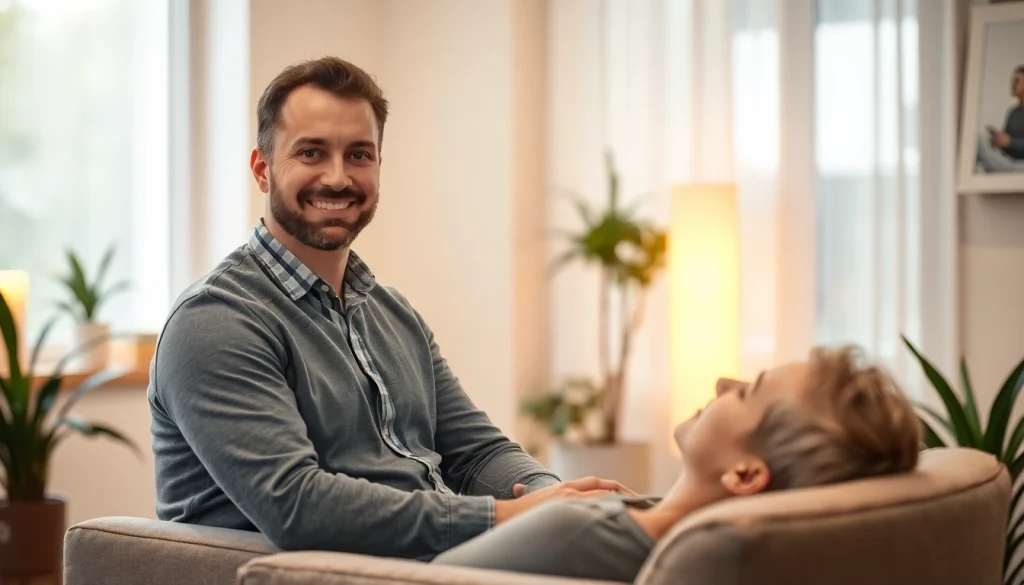 Professionelle Hypnose Hannover: Hypnotiseur in entspannender Praxis während einer Sitzung.