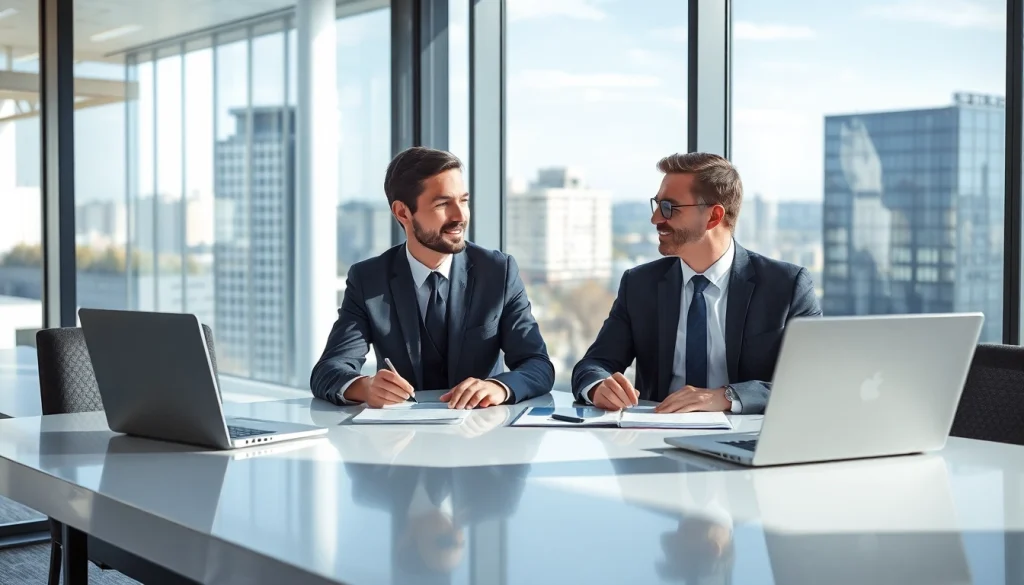 Headhunter Mannheim in einem geschäftlichen Meeting mit einem Kunden in einem modernen Büro.