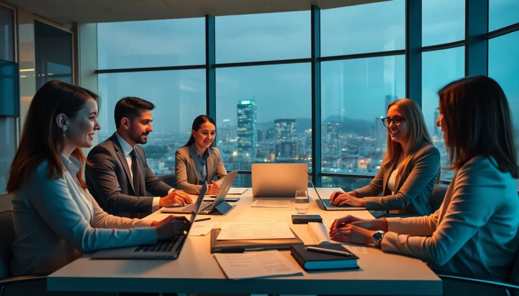 Professionals collaborating in a Headhunter Agentur, showcasing teamwork and recruitment strategy.