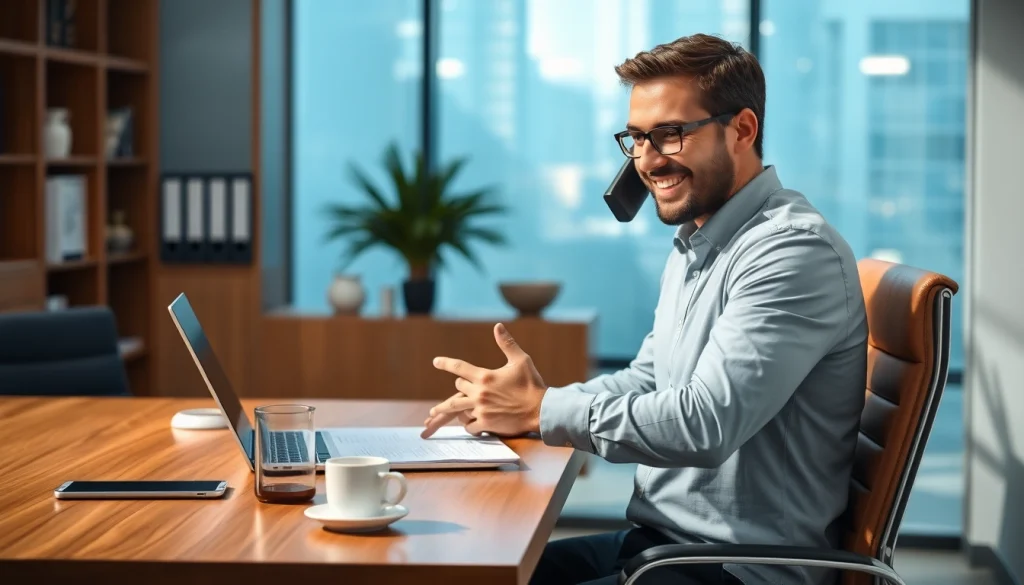 Headhunter IT beim aktiven Recruiting in modernem Büro, umgeben von Technologie.