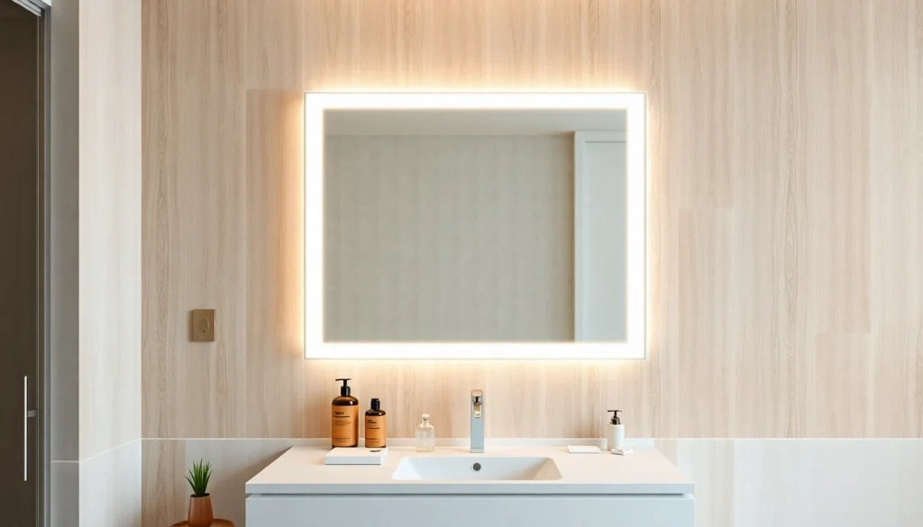 Eleganter sonni Spiegelschrank mit moderner LED-Beleuchtung und stilvollem Design im Badezimmer.