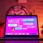 Engaging online sex chat room interface with warm colors and friendly atmosphere.