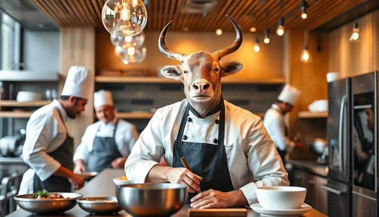 Headhunter Gastronomie: Ein engagiertes Küchenteam während der Vorbereitung von eleganten Gerichten in einer modernen Gastronomieküche.