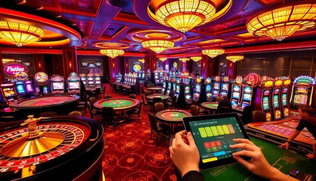 Experience the excitement of TT88 with a vibrant scene showcasing casino games, poker tables, and slot machines.