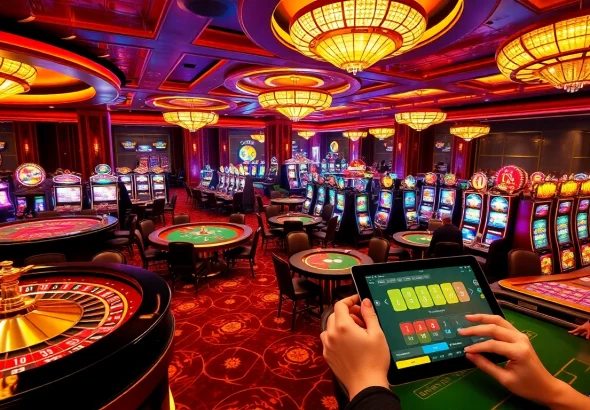 Experience the excitement of TT88 with a vibrant scene showcasing casino games, poker tables, and slot machines.
