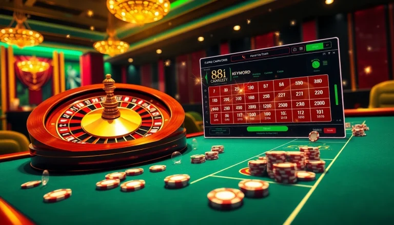 Engaging interface showcasing 88i đăng nhập with roulette and poker elements in a luxurious casino setting.